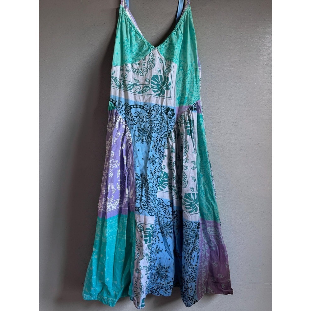 Free People Patchwork Bandana Print Midi Dress Blue Purple - Picture 7 of 11